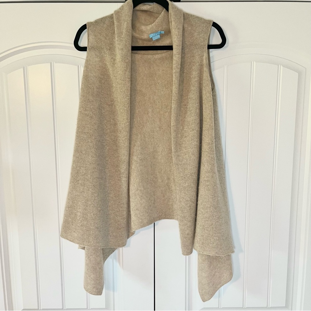 J. McLaughlin Tan Cashmere Sleeveless Cardigan Vest